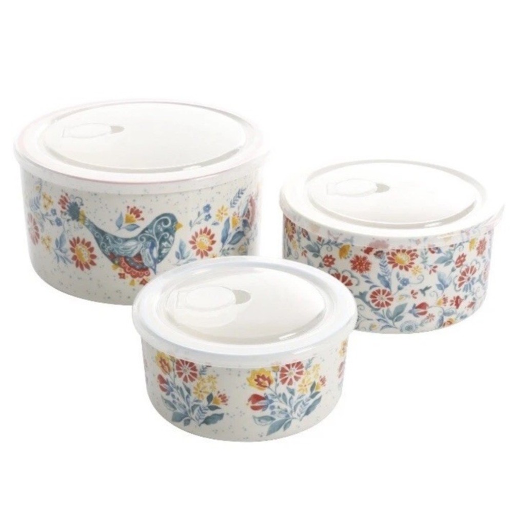 The Pioneer Woman Mazie 6-Piece round Ceramic Nesting Container Bowl Set W/lids